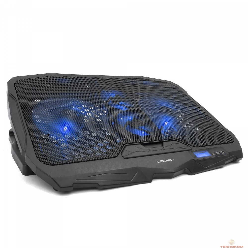 CROWN  Подставка для ноутбука CMLS-01 black ( до 17", кулеры: D125mm*2+ D70mm*2,синяя led подсветка, регулятор скорости, 5 уровней наклона Размер 390*280*28мм)