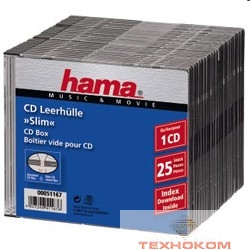 HAMA Коробка для 1 CD slim, прозрачный/черный, 25 шт. [H-51167]