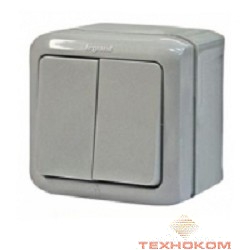 Legrand 782332 Выключатель двухклавишный Quteo IP44 (Серый)