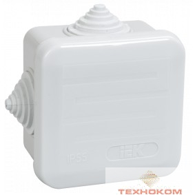Iek UKOZ11-070-070-040-K41-44 Коробка КМ41236 распаячная для о/п 70х70х40 мм IP44 (RAL7035, 4 гермоввода, защелкивающаяся крышка)