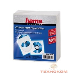 HAMA Конверты для CD/DVD бумажные с прозрачным окошком 50 шт. белый H-62671