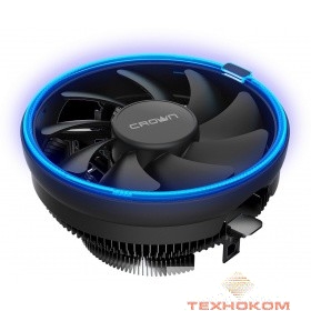 CROWN Кулер для процессора CM-1151PWM BLUE(Сокет AM4 Ready, 115X, 775, TDP до 115 Ватт, коннектор 4pin PWM, Синяя подсветка, Размер: 126(L)*126(W)*70(H)мм)