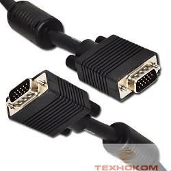 Gembird/Cablexpert CC-PPVGA-10M-B, Кабель VGA Premium , 15M/15M, 10м, черный, тройной экран, феррит.кольца