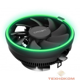 CROWN Кулер для процессора CM-1152PWM GREEN (Сокет AM4 Ready, 115X, 775, TDP до 115 Ватт, коннектор 4pin PWM, Зелёная подсветка, Размер: 126(L)*126(W)*70(H)мм)