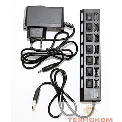 5bites HB27-203PBK Концентратор 7*USB2.0 / БП 5В-2А / 1M / BLACK