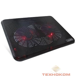 CROWN  Подставка для ноутбука CMLC-202T black (для ноутбуков до 17" Размер: 365*70*19мм;Размер вентилятора: 140мм *2шт.LED подсветка; USB)