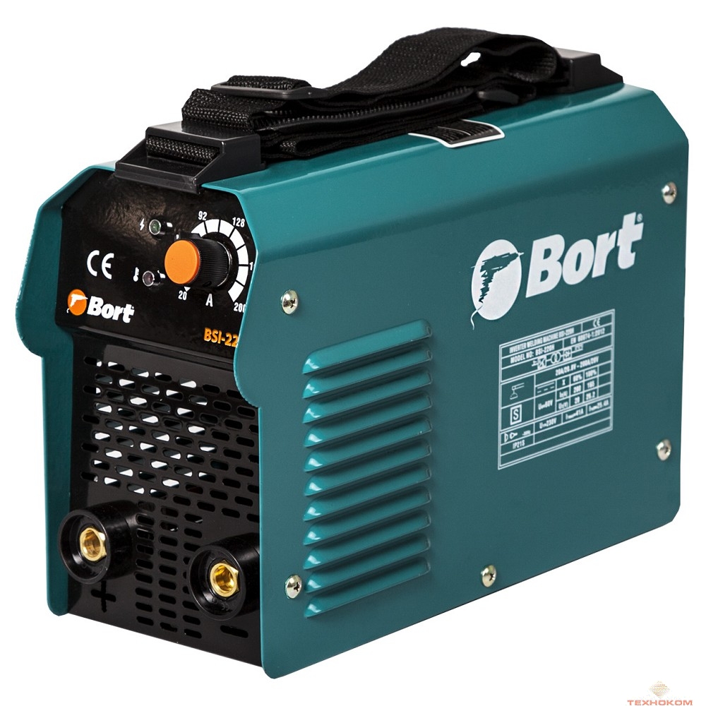 Bort BSI-220H Аппарат сварочный инверторный [91272652] { 10 - 200 A, 5700 Вт, 3.7 кг, 1 фаза, 180 - 250 В, держатель электрода, клемма массы. плечевой ремень }