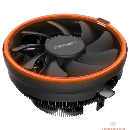CROWN Кулер для процессора CM-1153PWM ORANGE (Сокет AM4 Ready, 115X, 775, TDP до 115 Ватт, коннектор 4pin PWM, Оранжевая подсветка, Размер: 126(L)*126(W)*70(H)мм)