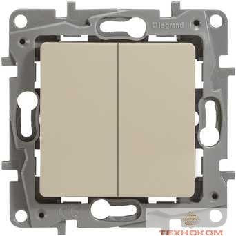 Legrand 672304 Выключатель двухклавишный с подсветкой - Etika - 10 A - 250 В~ - слоновая кость