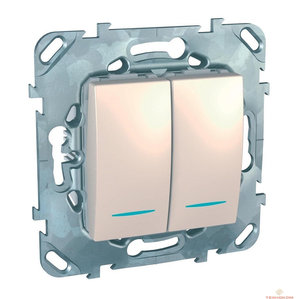 Schneider-electric MGU5.0101.25NZD UNICA ВЫКЛЮЧАТЕЛЬ 2-клавишный, 2 модуля, с подсветкой, 2 х сх. 1а, БЕЖЕВЫЙ