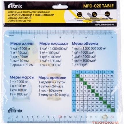 RITMIX MPD-020 Table {220 x 180 x 3mm, рисунок, прилипающая к поверхности стола основа.ПВХ, клейкая основа, прозрачная защитная пленка (полипропилен)}