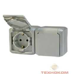 Legrand 782353 Розетка двойная с заземлением шторок IP44 Quteo (Серый)