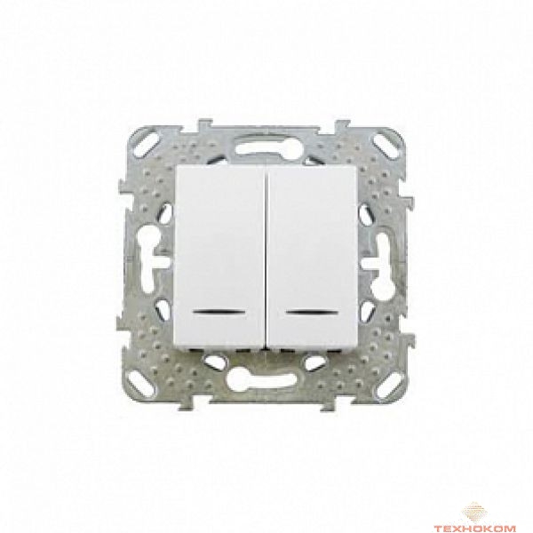 Schneider-electric MGU5.0101.18NZD UNICA ВЫКЛЮЧАТЕЛЬ 2-клавишный, 2 модуля, с подсветкой, 2 х сх. 1а, БЕЛЫЙ