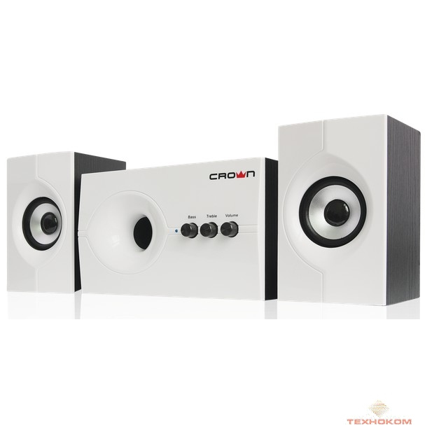 Акустическая система 2.1 CROWN CMS-350 ( Белая лицевая панель; МДФ, 15W+10WX 2=35W,Длина кабеля питания и аудио кабеля 2м;,Управление: питание, громкость, басс, высокие частоты.)
