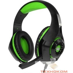 CROWN CMGH-101T Black&green (Подключение jack 3.5мм 4pin+ адаптер 2*jack spk+mic,Частотныи? диапазон: 20Гц-20,000 Гц ,Кабель 2.1м,Размер D 250мм, регулировка громкости, микрофон на ножке)