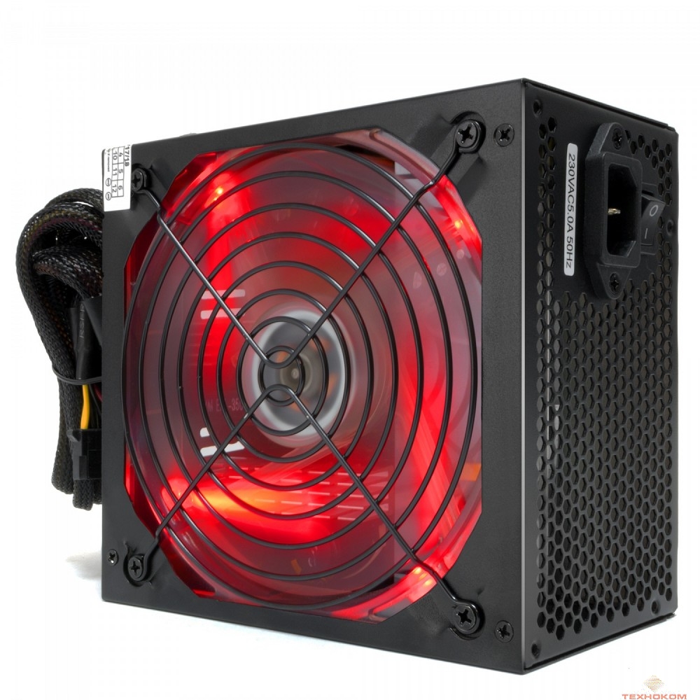 CROWN Блок питания CM-PS650W PLUS RTL (ATX 650W, EMI/CE, 20+4in 400mm, 140mm red LED FAN, SATA*4, IDE*4, FDD*1, 4+4pin, 6pin PCI-E*1, кабель питания 1.2м, картонная упаковка)